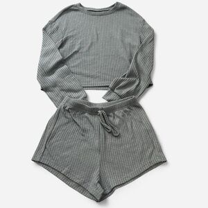 Gray Waffle Knit Lounge Set